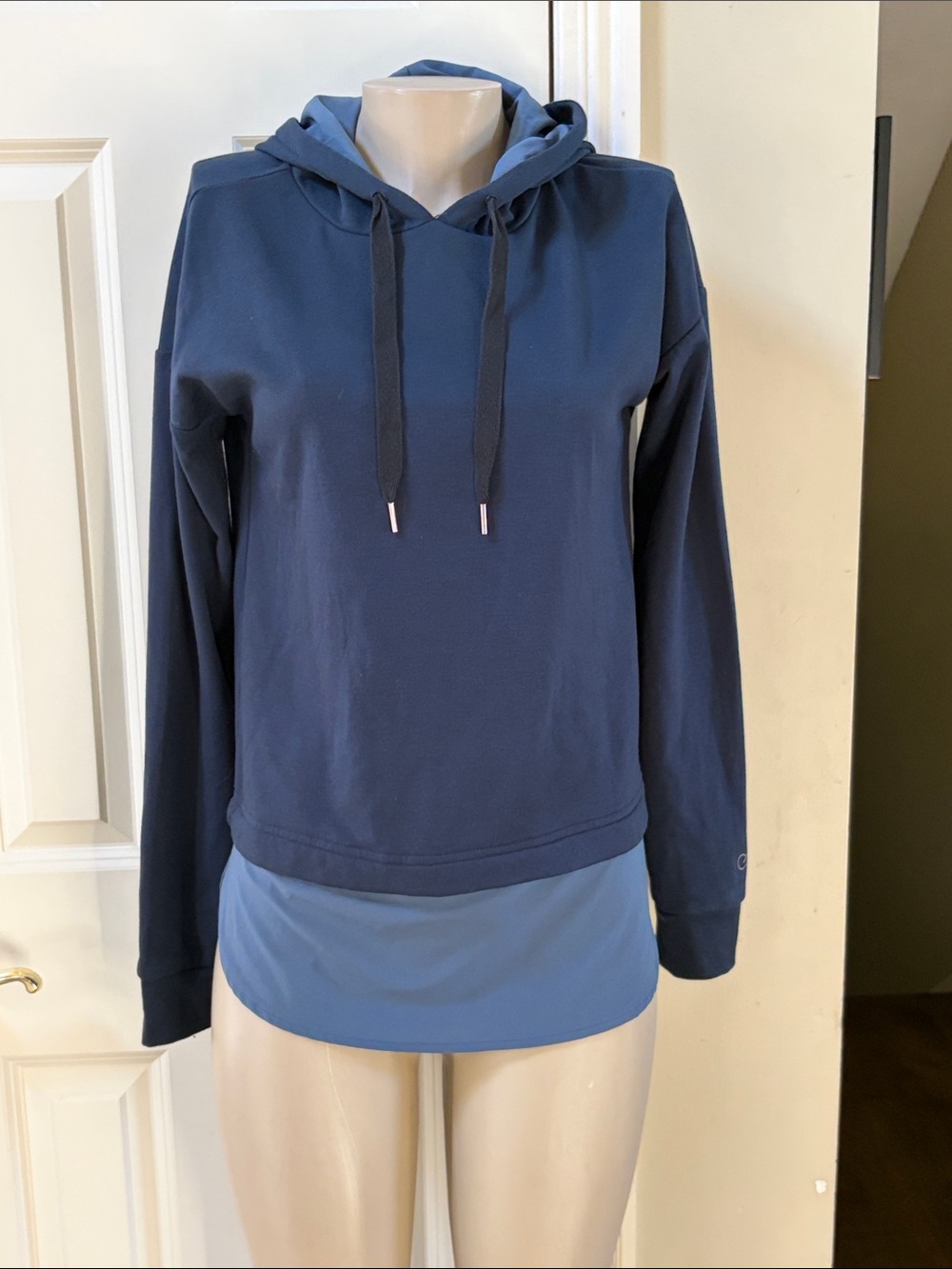 CALIA by Carrie Underwood Navy Layered-Look Hooded Sweatshirt, small